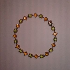 14K SOLID STAMPED (Not Filled) YG BRACELET W/22 GENUINE CITRINE & PERIDOT